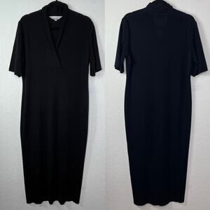 Exclusively Misook Black Bodycon Dress Size XL Fall Winter shawl neck minimalist